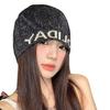 Korean Style Highlight Letters Black Knitted Baotou Hat for Women Showing Face Small Versatile Pile Hat Big Head Circumference Pullover Cold Hat