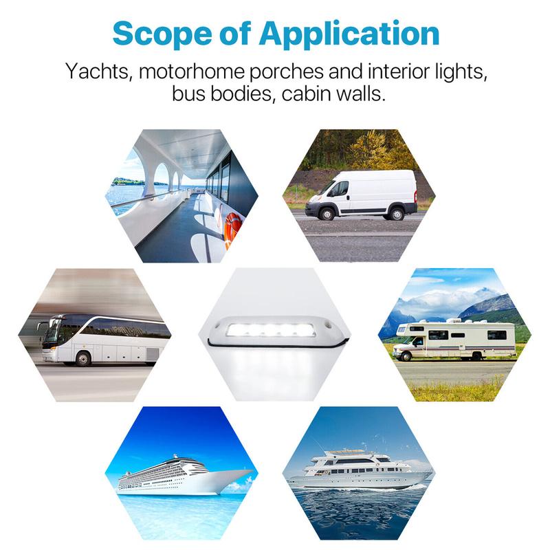 12V RV LED Awning Porch Light 6000K Waterproof RV Van Camper Exterior Lamp 8W Display Wide Lights 10LED Universal RV Accessories