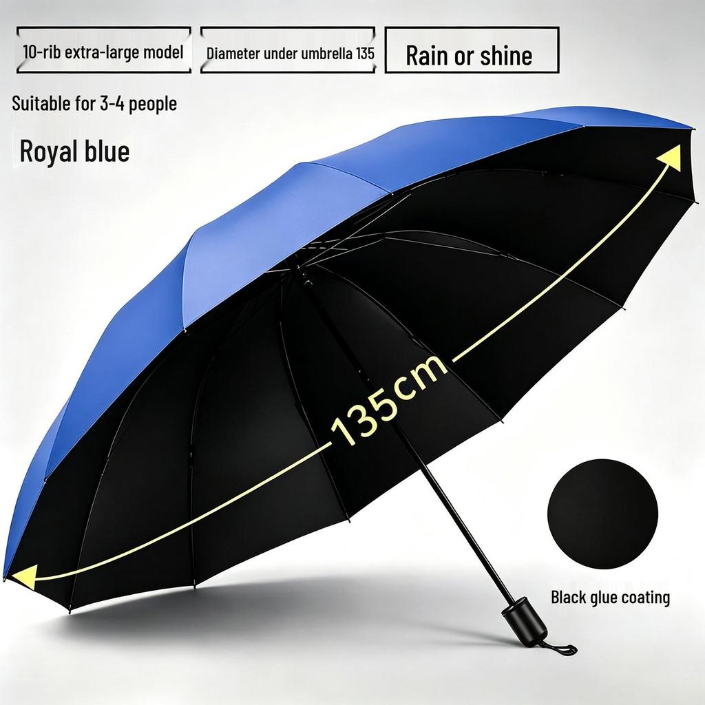 Extra-Large Folding Double Person Sunshade Umbrella with Black Glue Protection