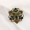 Fashion Simple Metal Crystal Green Plant Flower Brooches For Women Clothing Coat Party Accessries Gifts