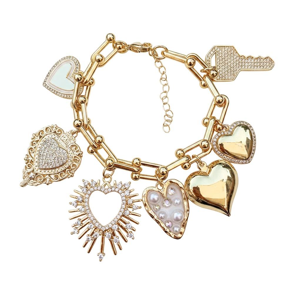 

Zircon Vintage Jewelry Set Exquisite Light Luxury Jewelry Suit Bangle Heart Necklace Bracelet Men Bracelet