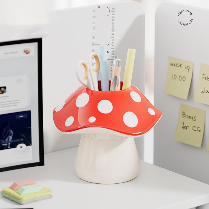 Circular mushroom pen holder Makeup Brushes Holder Desktop Organizer Multifunctional Storage Box For School Office Home Room