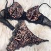 Sexy underwear French ultra-thin leopard print lace bra cover large chest small anti-sagging sex underwear set