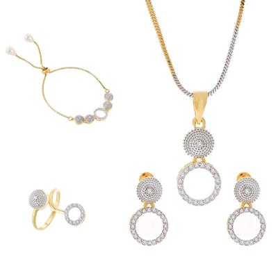 Jewellery Set for Women American Diamond Necklace Set with Earrings, Bracelet and Ring Jewellery for Girls and Women