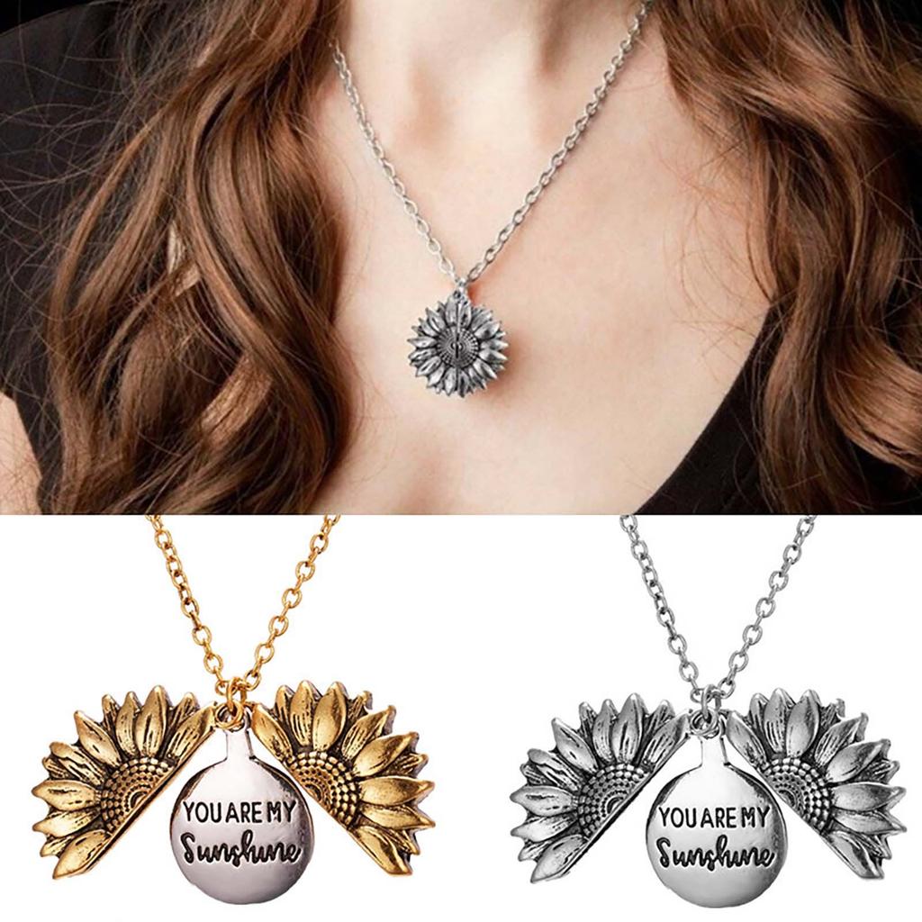 Sunflowers Can Open Personalized Double-layer Engraved Necklace With Alloy Collarbone Chain Decoration