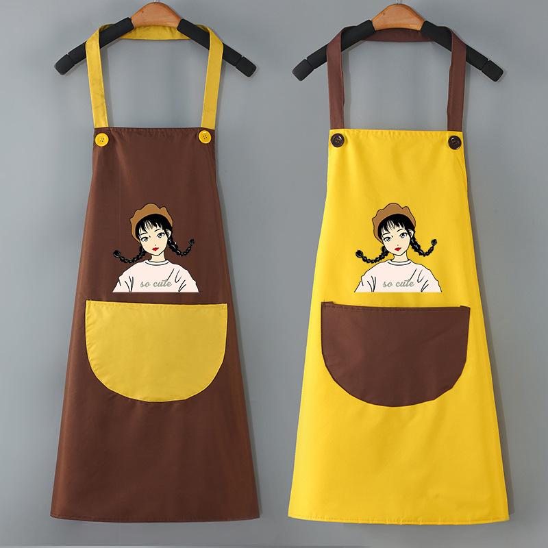 Unisex Cooking Apron Household Cartoon Apron Chef Waiter Barbecue Adult Pocket Apron Kitchen Supplies