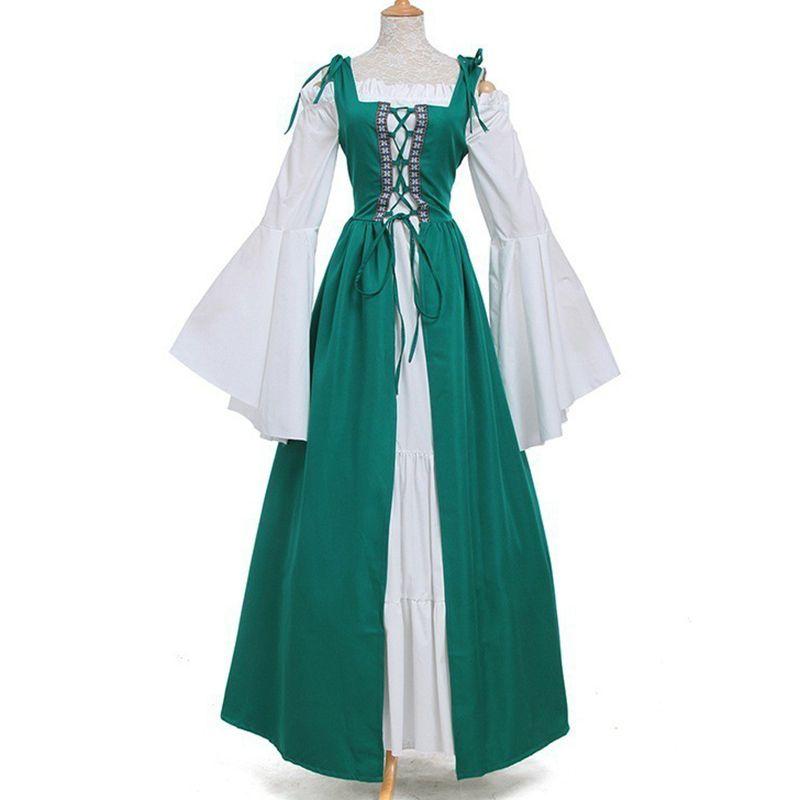 Renaissance Womens Vintage Medieval Long Dress Halloween Gothic Costume Gown