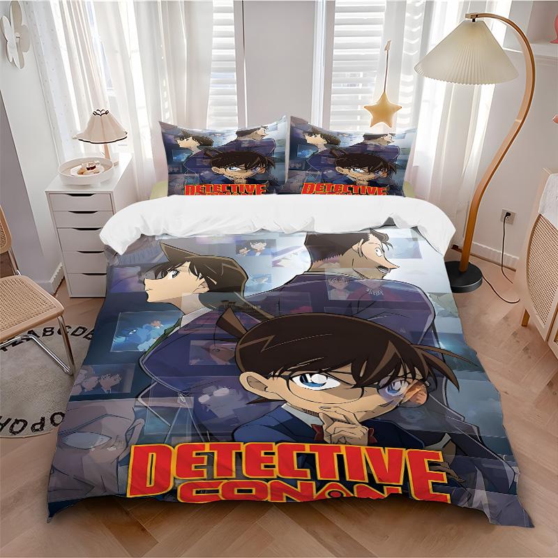Detective Conan Mystery Print 3Pcs Bedding Setduvet Cover With 2 Bedropillowcase Home Birthday Gift