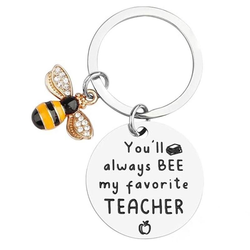 Teacher Appreciation Keychain for Teachers, Polished Metal Bag Charm with Engraved Pendant for Daily Keys and Bags