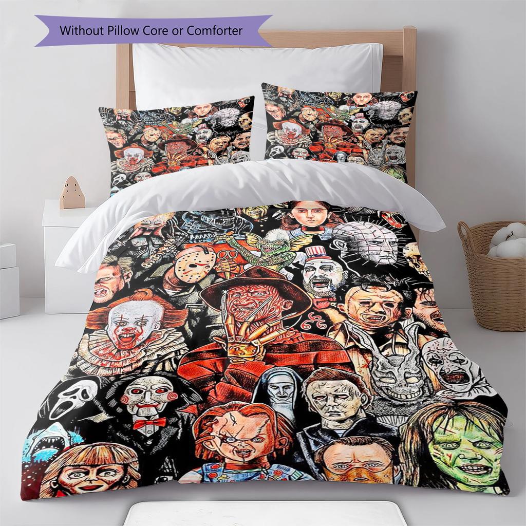 Horror Movie Pattern Bedding Quilt Set Quilt Cover Pillowcase Home Decoration Gift (1 * duvet cover + 2 * pillowcase, without core)