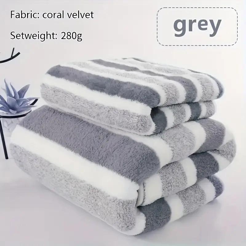 Premium Coral Fleece Bath Towel Set Wide Stripes Print High Absorbency Thick Soft Large Size for Home Bath Spa Gift Set Quick Dry Towel