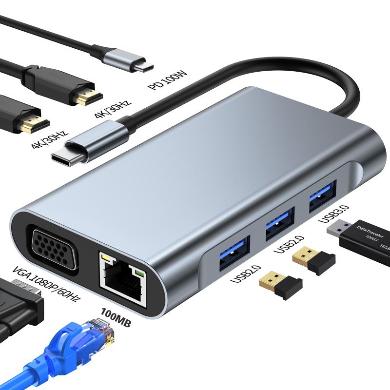 NEW USB C Hub 8 in 1 Type C USB3.0  RJ45100M  Hub Adapter Docking Station  Usb Charging Hub Type c Docking Station for Laptop