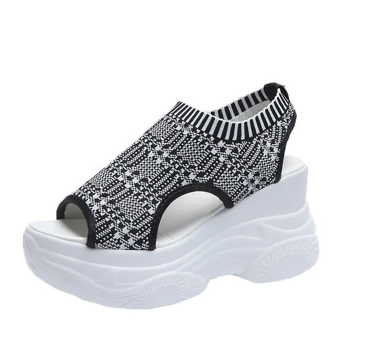 

Женские сандалии, летние женские сандалии на танкетке с эластичным тканевым чехлом, модная повседневная обувь на толстой подошве с небольшим подъемом 34