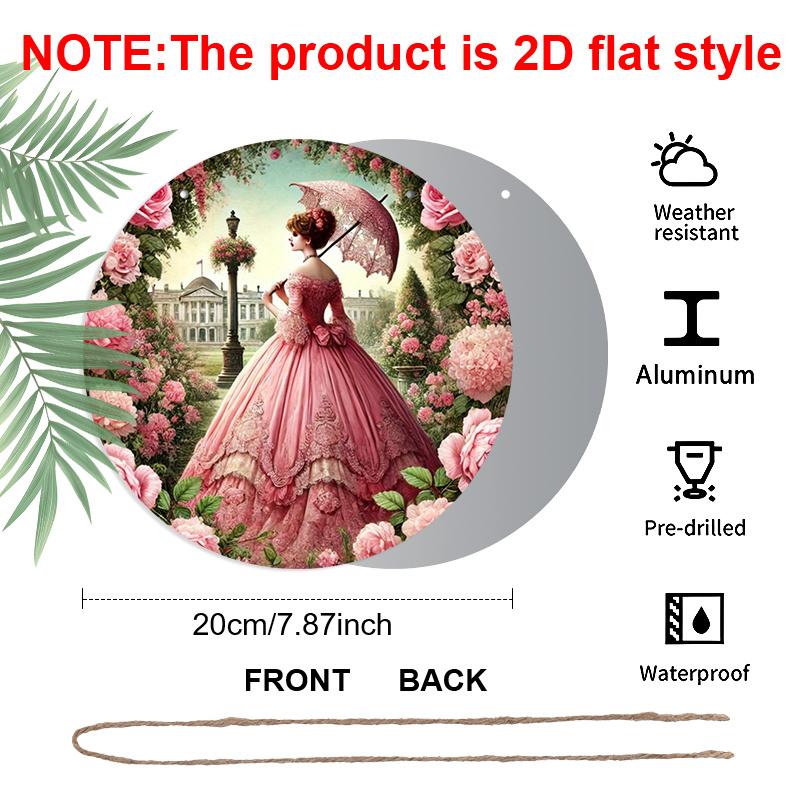 

2D Flat 1pc, 8x8 in, Vintage Garden Lady Round Aluminum Metal Sign, 2D High-Definition Print, Home, Kitchen, Cafe, Restaurant, Garage, Porch, Patio 1pc