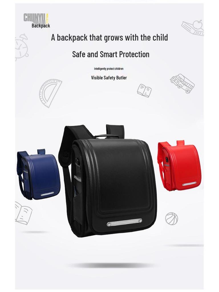 Children's Waterproof Backpack for Grades 1-6 – Japanese Style with Double Shoulder Spine Protection