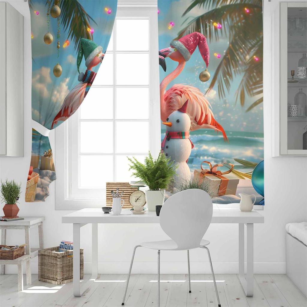 Christmas Beach Palm Tree Snowman Flamingo Blackout Curtains For Living Room Bedroom Window Treatment Blinds Drapes