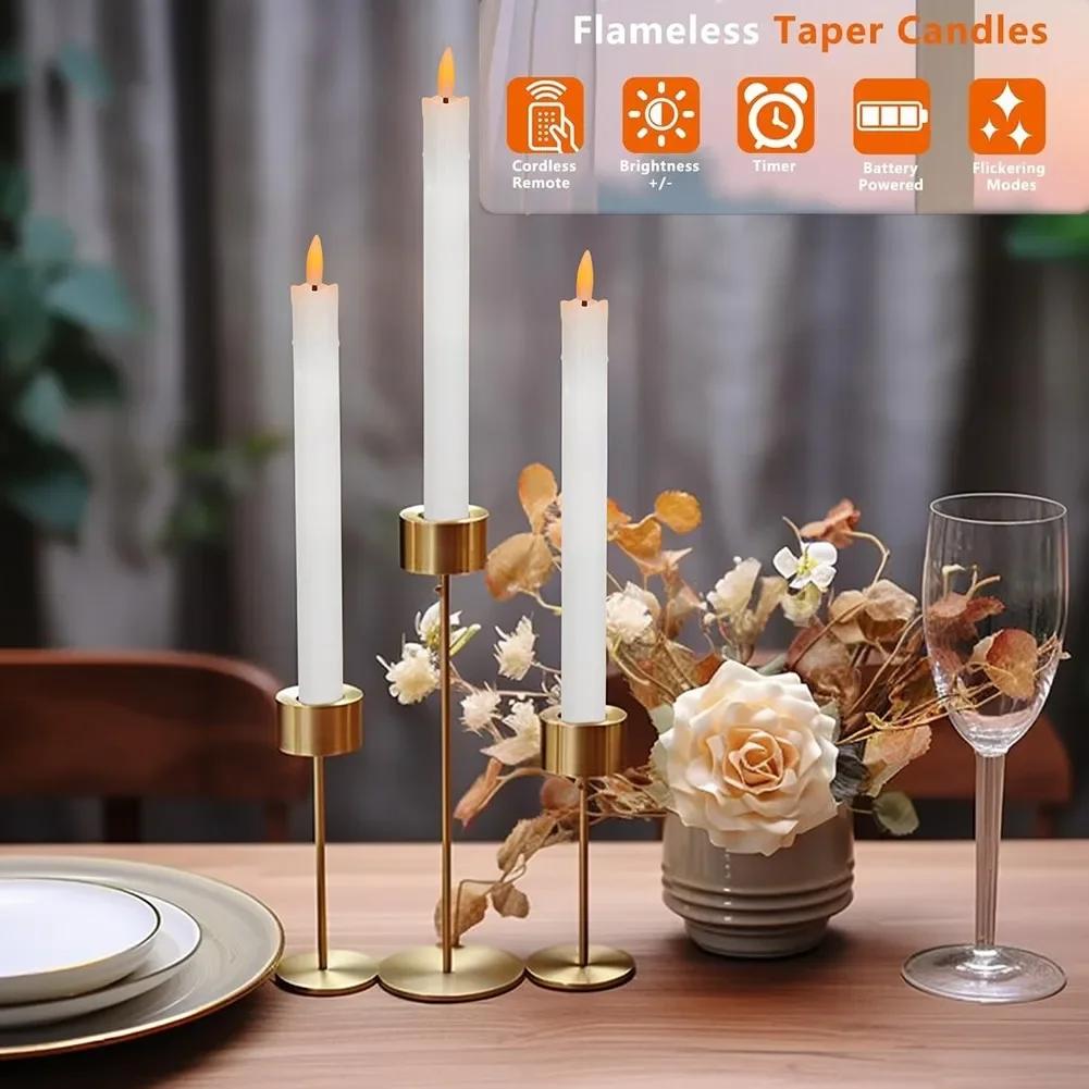 6PC/Set Flameless LED Taper Candles 10.6" Dripless Battery Operated Electronic Window Candle for Halloween Christmas Decor