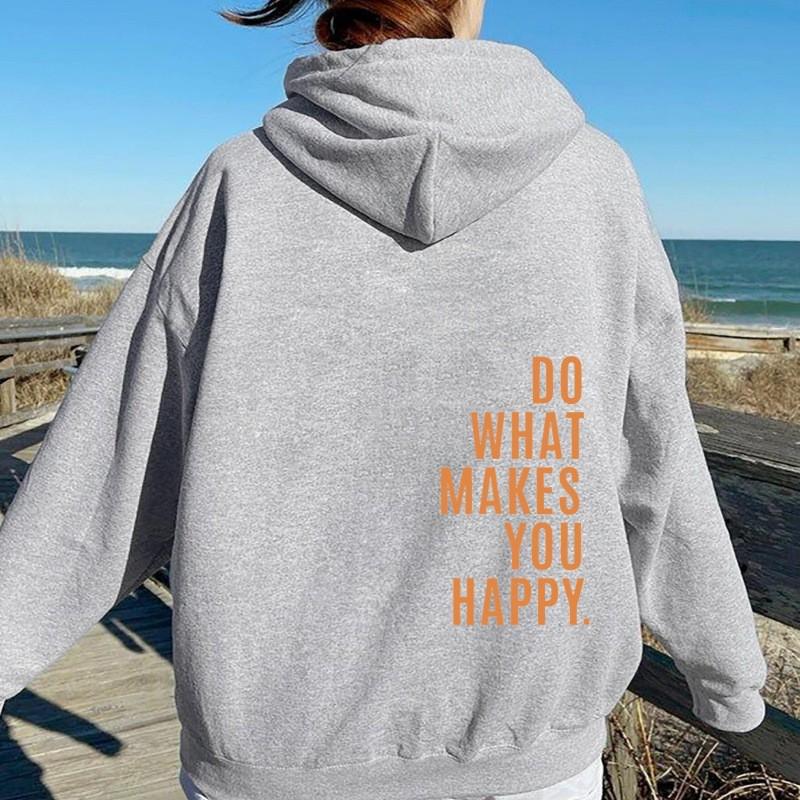 Womens Hooded Sweatshirt Streetwear Loose Fit Long Sleeve Printed Pullover Casual Top