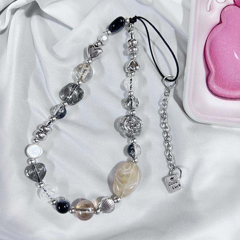 Y2K Heart Flower Beaded Phone Strap Charm Lanyard Anti Loss Keychain For Airpods Coase Ccd Pendant