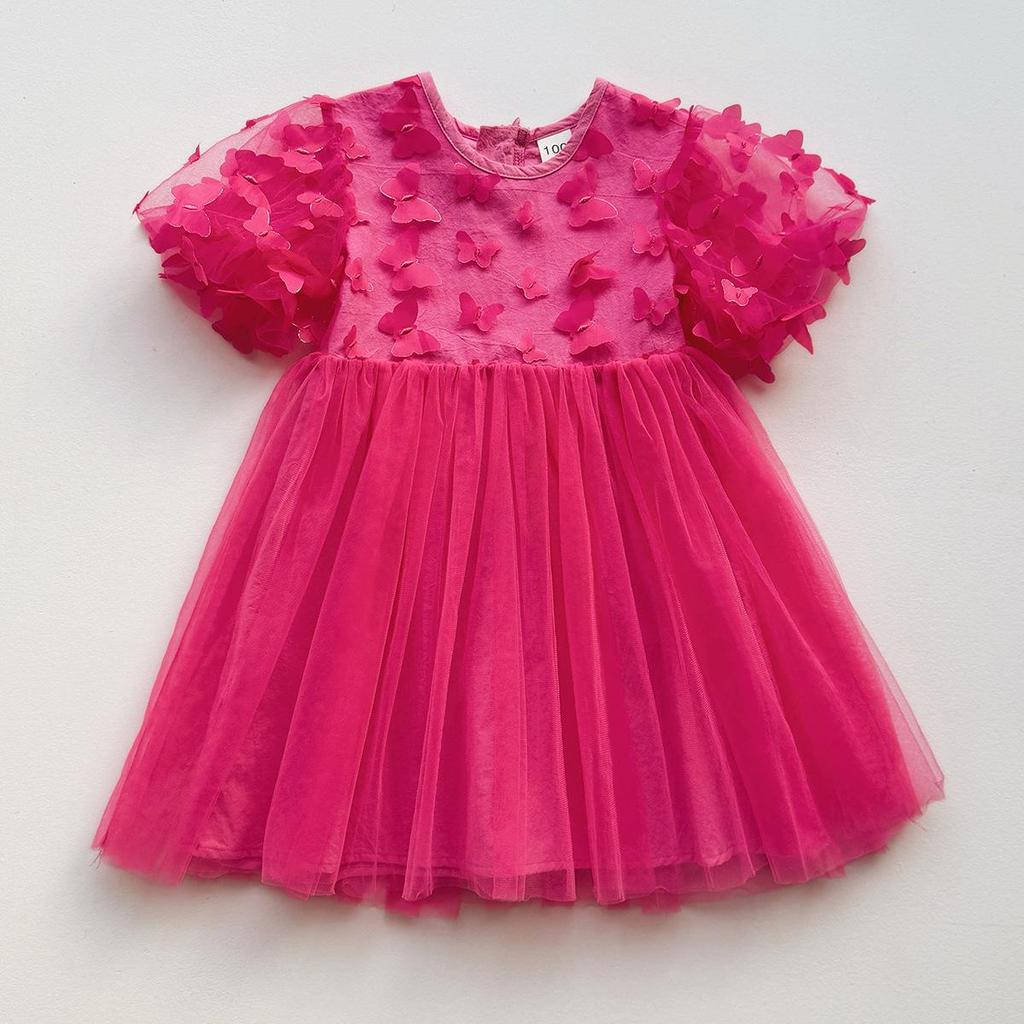 Girl's Tulle Princess Dress with Butterfly Puff Sleeves
