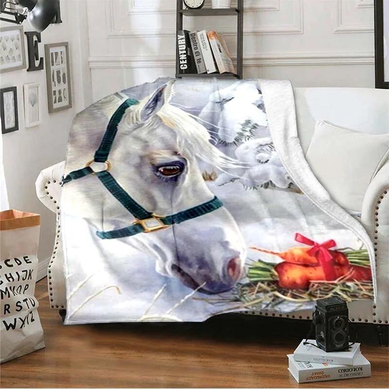 Horse Petal Flannel Throw Blanket Wild Animals Blanket Super Soft Warm Lightweight for Living Room Travel Sofa Couch Bed Blanket