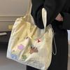 Large Capacity Lazy Wind Tote Bag Women's 2025ins Versatile Literary Class Bag Cute Embroidered Shoulder Bag