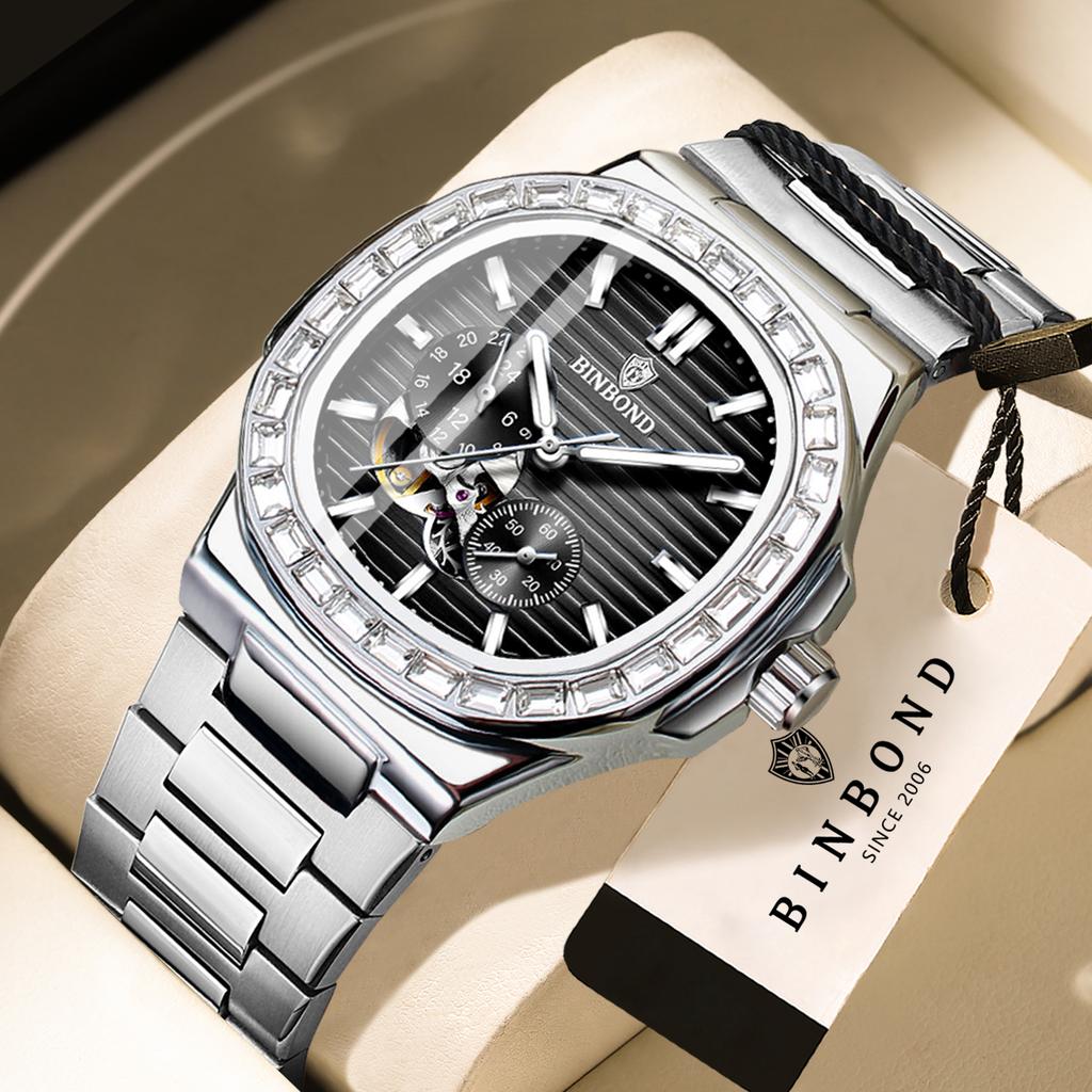 BINBOND Original Automatic Tourbillon Men's Watch Mechanical Wristwatches For Men Luxury Luminous Waterproof Skeleton Reloj