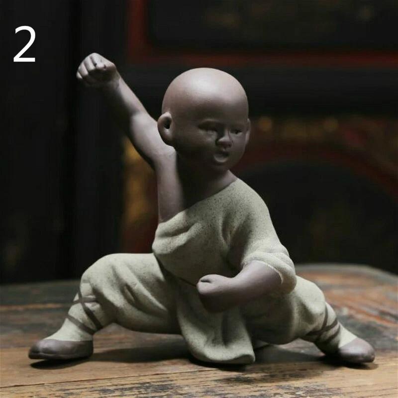 Kung Fu Ceramic Small Buddha Statue Monk Martial Art Figurine Ornament Home Gift