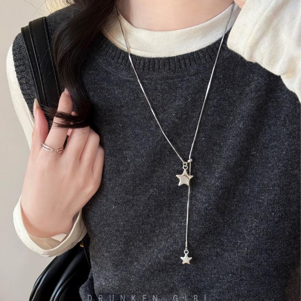 Galaxy To the Appointment Korean Silver Star Pull Necklace Women's Niche Long Sweater Chain High-end Autumn and Winter Accessories
