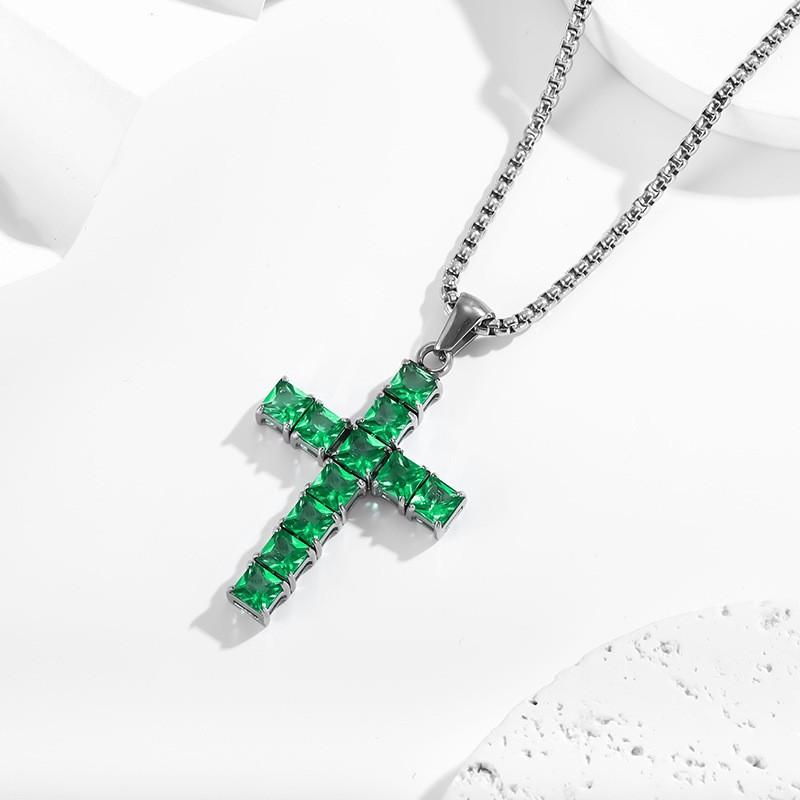 2026 Stone Cross Necklace Fashion Light Luxury Necklace Jewelry Premium Jewelry Full Diamond Men's Necklace