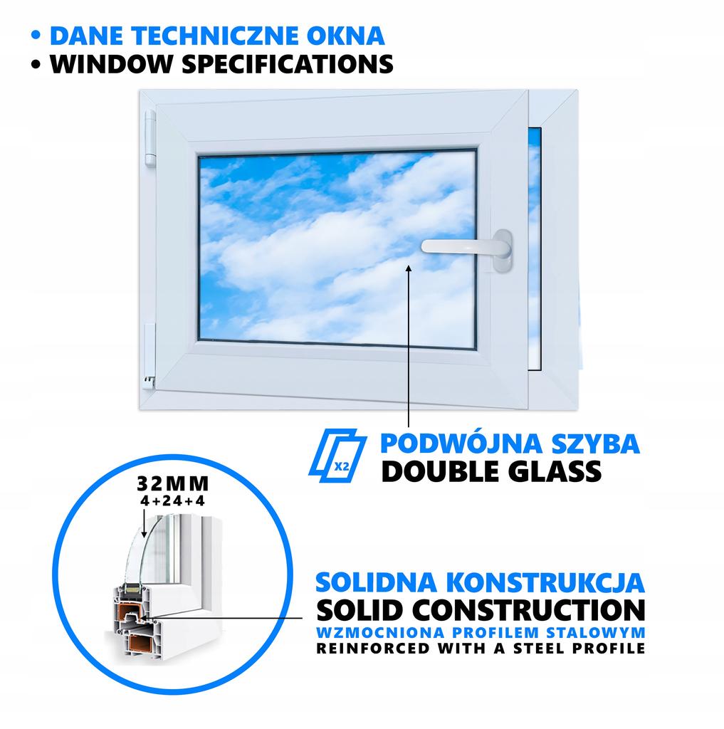 Okno PVC Antracit 70x50 Levé, Nové 700x500 mm Otevíravě výklopné, Dvoukomorové