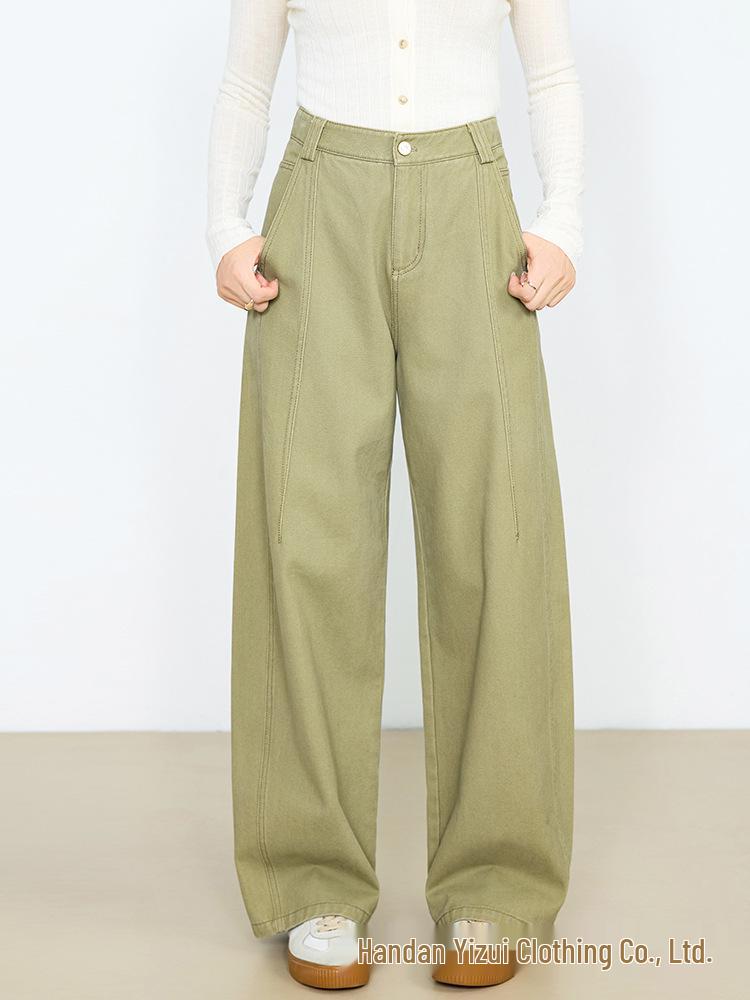 Yi Fei Women's Autumn 2025 Cream White Curved & Straight Leg Wide Denim Pants