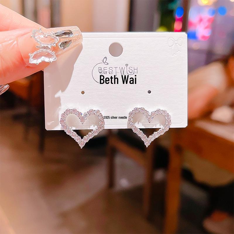 

Luxury Rhinestone Heart Earrings - 2024 Trendy Silver Needle Jewelry 3B916 медный