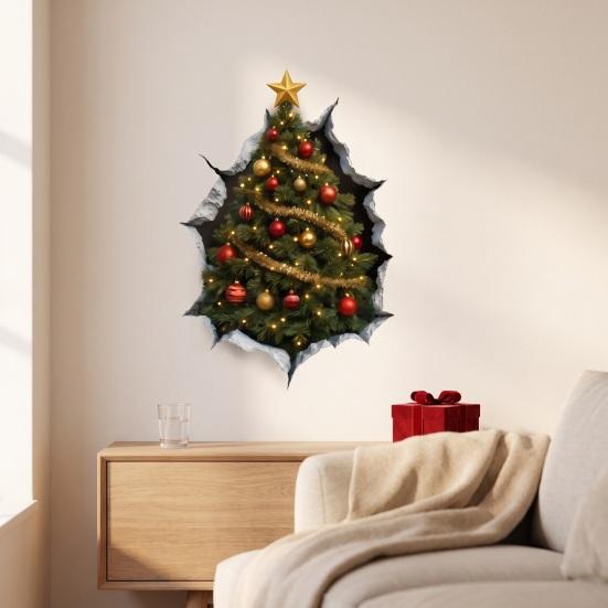 3D Holiday Wall Art Christmas Stickers, Decals for Living Room Bedroom And Party Decorative Stickers Decor, Removable PVC Festive Home Entrance