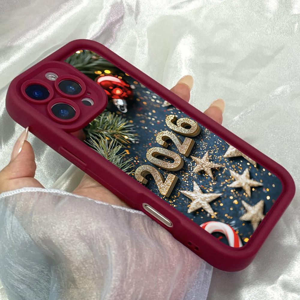JT147 Christmas Happy New Year Art for iPhone 17 16 15 Pro Max Samsung S26 S25 Ultra A17 A16 A07 A56 Xiaomi 15T Redmi 15c 14c Note 14 Soft TPU Case