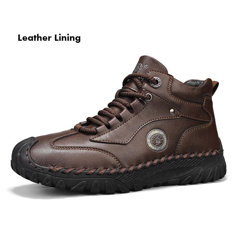 Men's High-top Leather Boots Casual Sneakers Winter Plush Shoes Snow Boots
