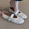 Luo Fansen's ultra-soft soft leather hollowed-out word with Mary Jane shoes flat-bottomed breathable shallow mouth retro ballet shoes