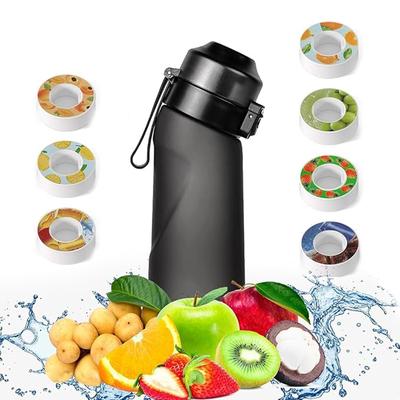 Luftwasserflasche mit 1 Stück zufälligen Geschmackskapseln, Plastikbecher, geeignet für Outdoor-Sportarten, tragbar, transparent, mit Strohhalm, auslaufsicher