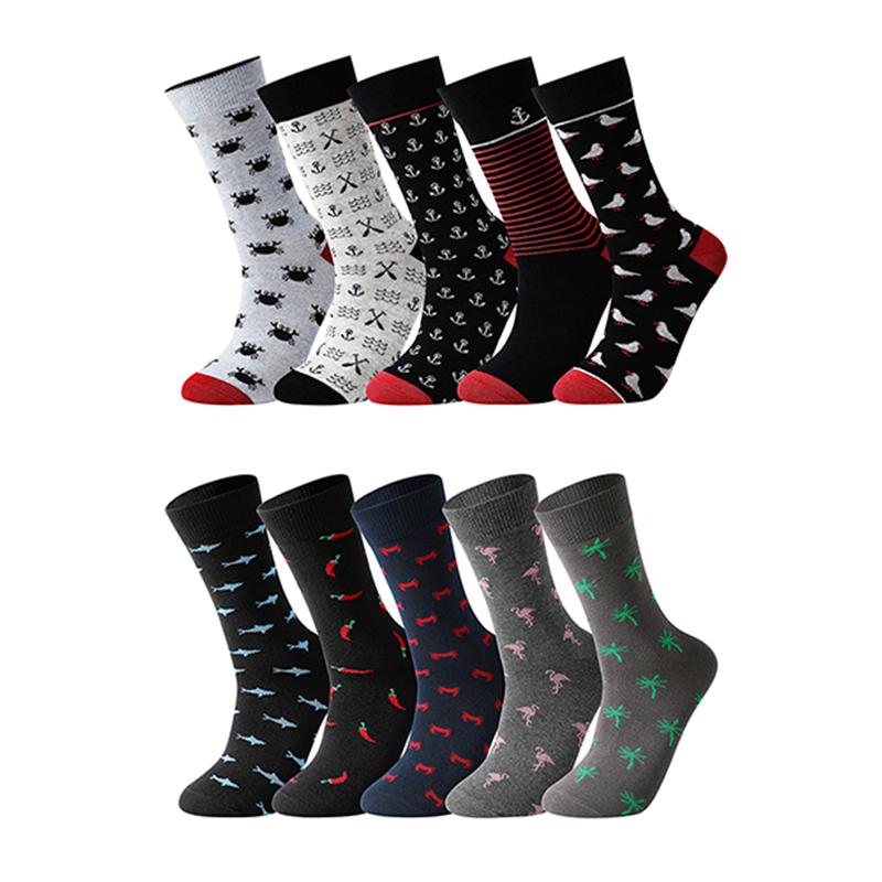 10 Pairs Men's Socks Cotton Business New Fashion Funny Sock With Print Animals Cartoon Middle Sock Male Casual Dresses Clothing
