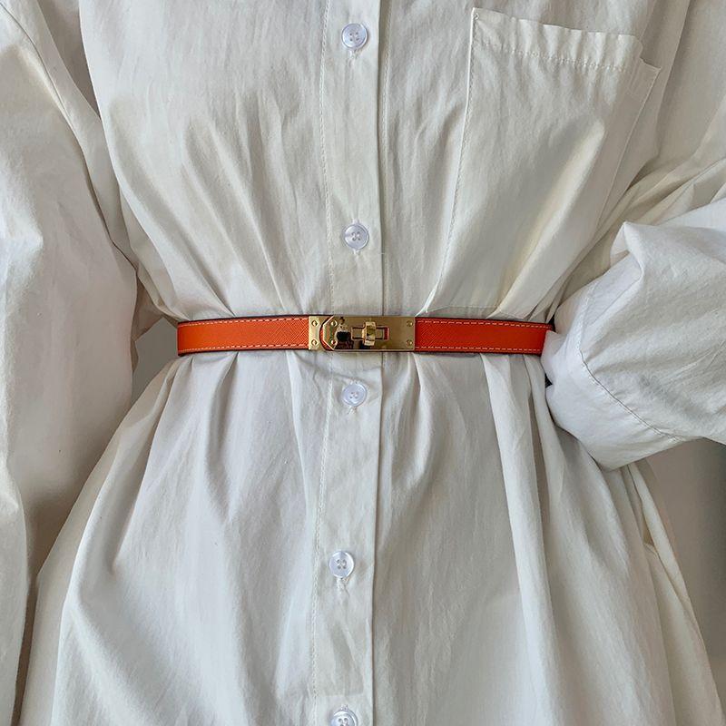 

Belt Modern Womens 2024 Stylish Decorative Pu Design In Black White Tan Orange For Versatile Looks Orange Gold