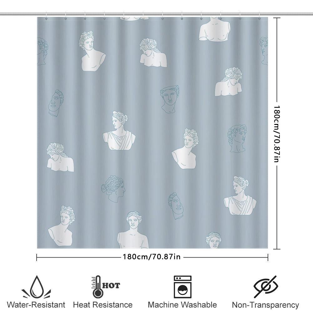 Vintage Classic Greek Bust Print Shower Curtain Decor Home Decoration Waterproof Fabric Light Blue 81 X 72 Inches (205 Cm) 39X