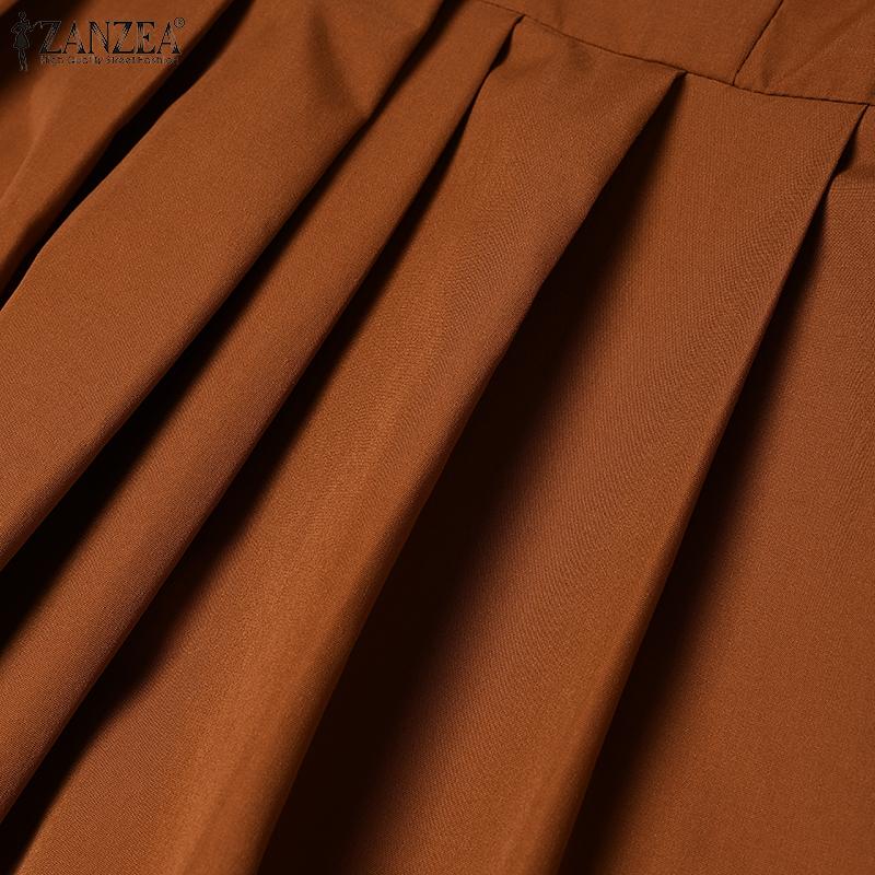 ZANZEA Women Summer Turn Down Collar Casual Sleeveless Long Dress