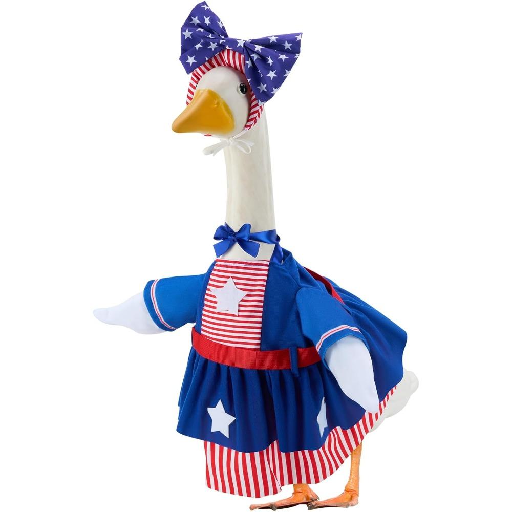 Porch Goose Outfits for 23 Inch Lawn Statue, 4th of July Costume for Cement Statue,Sculpture Clothes for Garden Patio USA 250th Anniversary Decoration