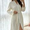 Europe and the United States 1011 New Pajamas Women's Suit Spring and Autumn New High-end Striped Long Pajamas Belt Home