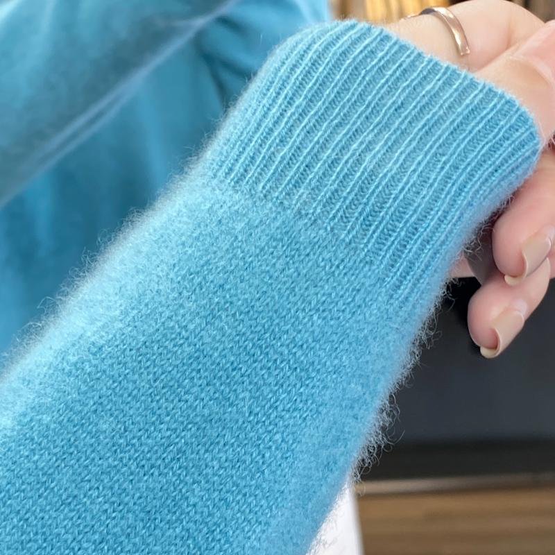 Women's Round Neck Sweater, Qinghe Cashmere, 30% Cashmere 70% Wool, Hollow Winter Knitted Pullover Autumn Sweater Cashmere Sweater