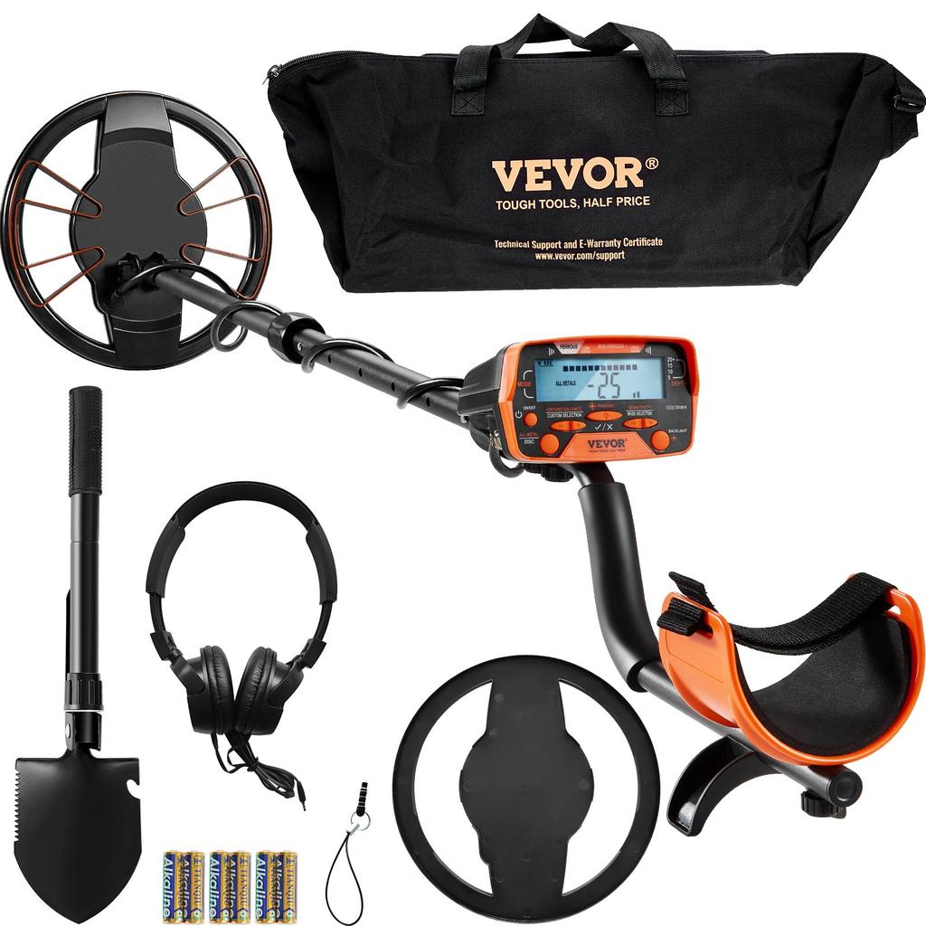 VEVOR Metal Detector for Adults & Kids, 25.4 Cm Waterproof Search Coil with LCD Display 7 Modes, Adjustable 104.1 Cm - 132.1 Cm Aluminum Stem