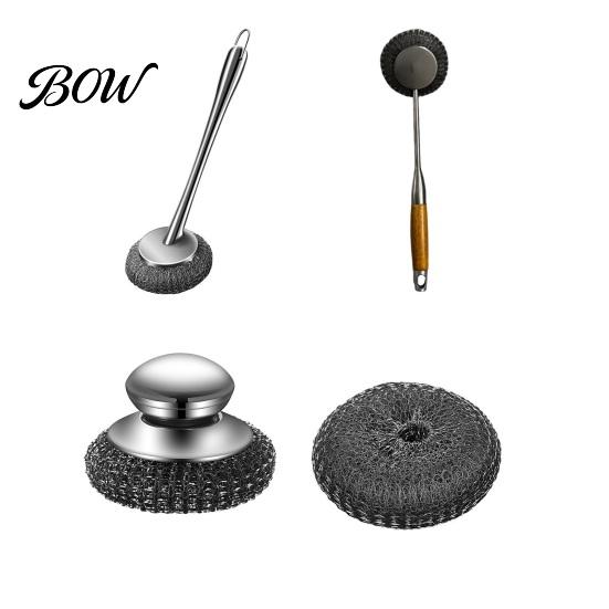 Ergonomic Cleaning Tool Stainless Steel Pot Brush, with Handle, Heavy Comfortable Grip Scrubber Duty Kitchen Scrubbing for Pans Grill Dishes