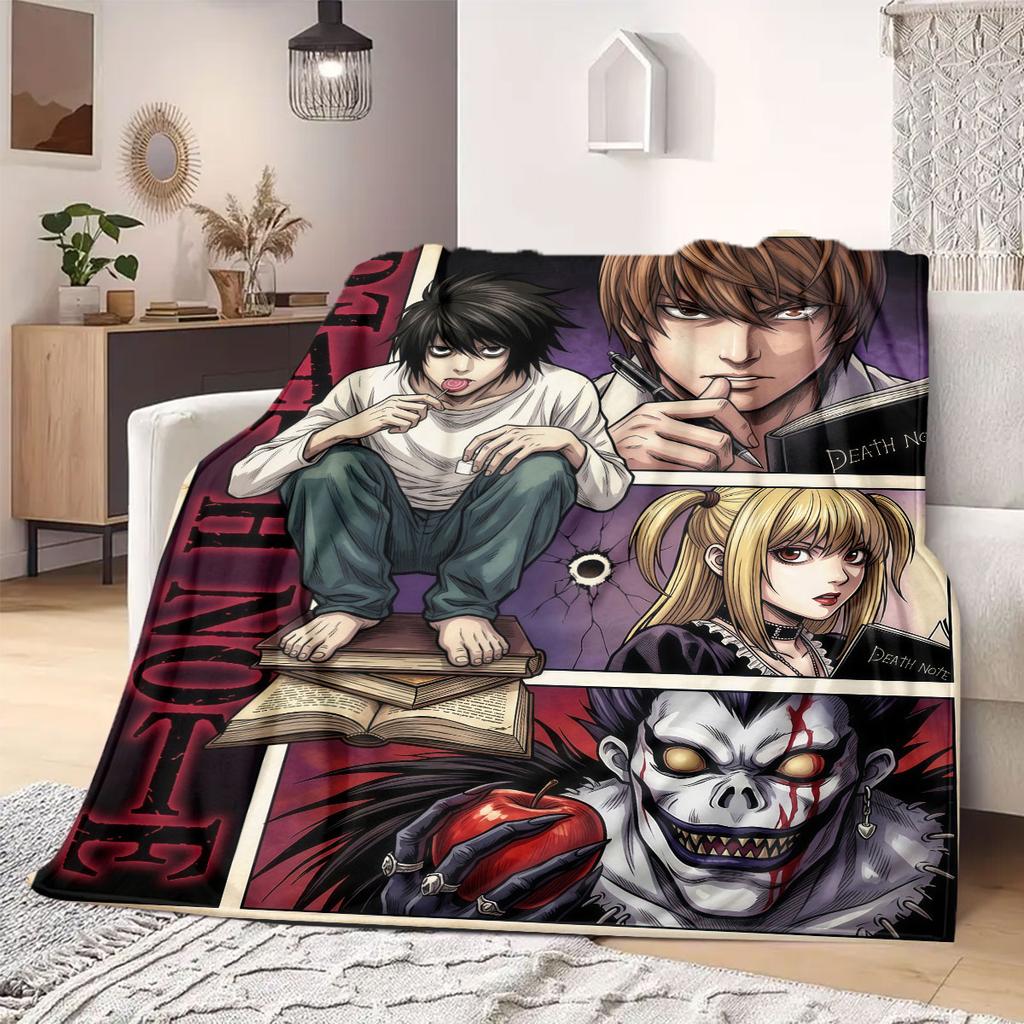 Death Note Top 2D Cartoon Flannel Blanket, Printed Pattern for Room, Soft Bedding Travel Picnic Throw_LIAN