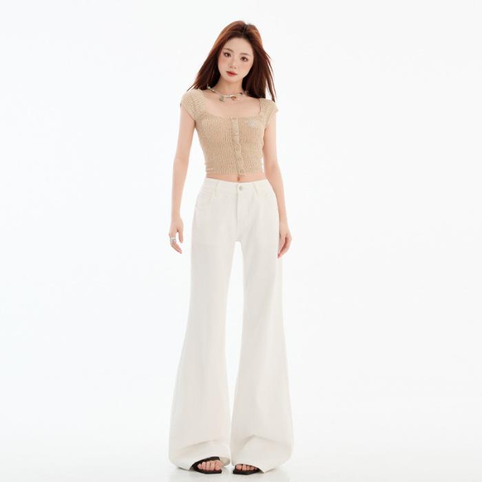 Khaki slightly pulled non-stick leg jeans women's American retro low-rise narrow version thin trousers