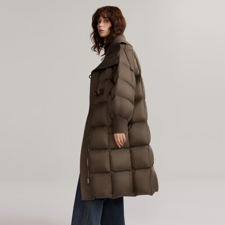 ELLE French Vintage Melange Basic High-End Spliced Fashion Design Casual Loose Versatile Long Sleeve 90 Goose Down Puffer Jacket EY49376